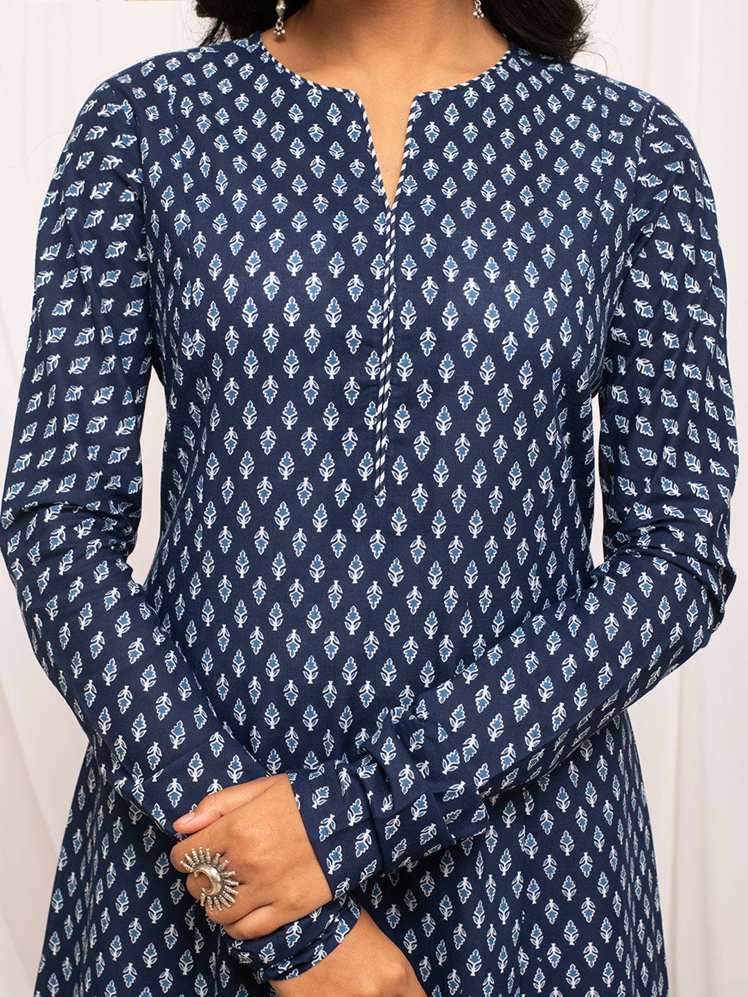 Ethnic Motifs Printed Notched Neck Pure Cotton A-Line Kurta