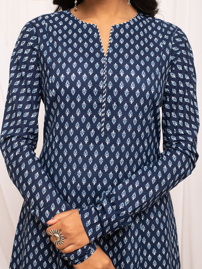 Ethnic Motifs Printed Notched Neck Pure Cotton A-Line Kurta