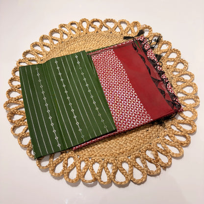 Women's Vaira Oosi Saree with Contrast Border & Unstitched Blouse | Traditional Silk Elegance