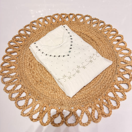 Women’s White Mirror Work Embroidered Kurti | Festive, Christmas & Church Wear