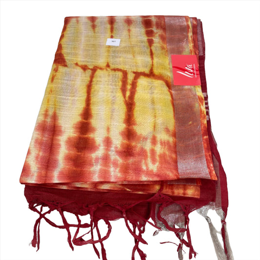 Women's Linen Slub Shibori Design Saree with Blouse  
