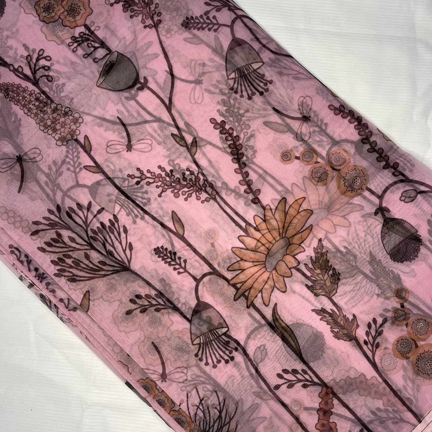 Women's Printed Organza Saree with Unstitched Blouse Piece