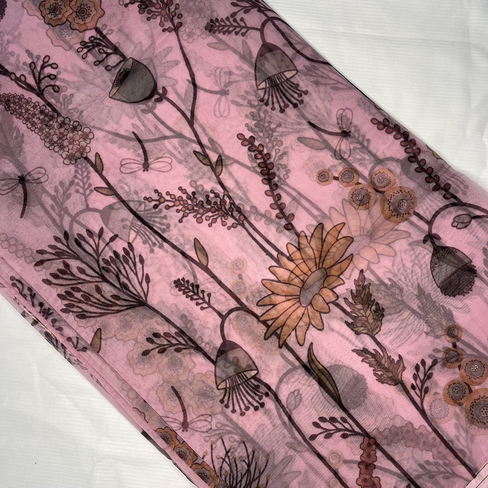 Women's Printed Organza Saree with Unstitched Blouse Piece