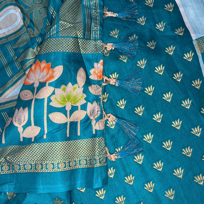 Women's Fancy Digital Print with Embroidery Saree