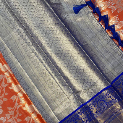 Women's Brocade Semi Silk Saree with contrast running blouse