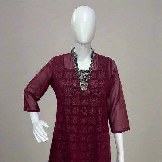 Women's Ajrakh Layered A-line Kurta With Jacket