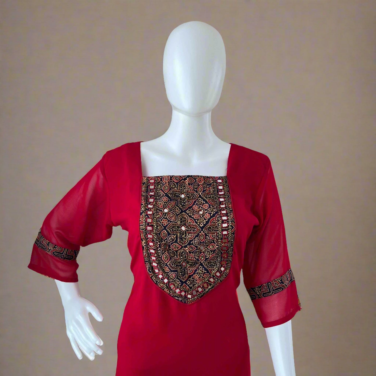 Ajrakh Patch Work Georgette Kurti