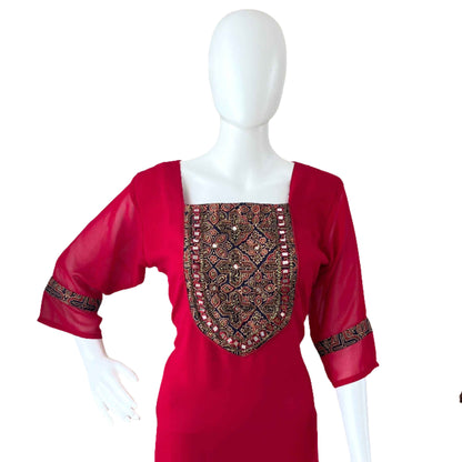 Ajrakh Patch Work Georgette Kurti