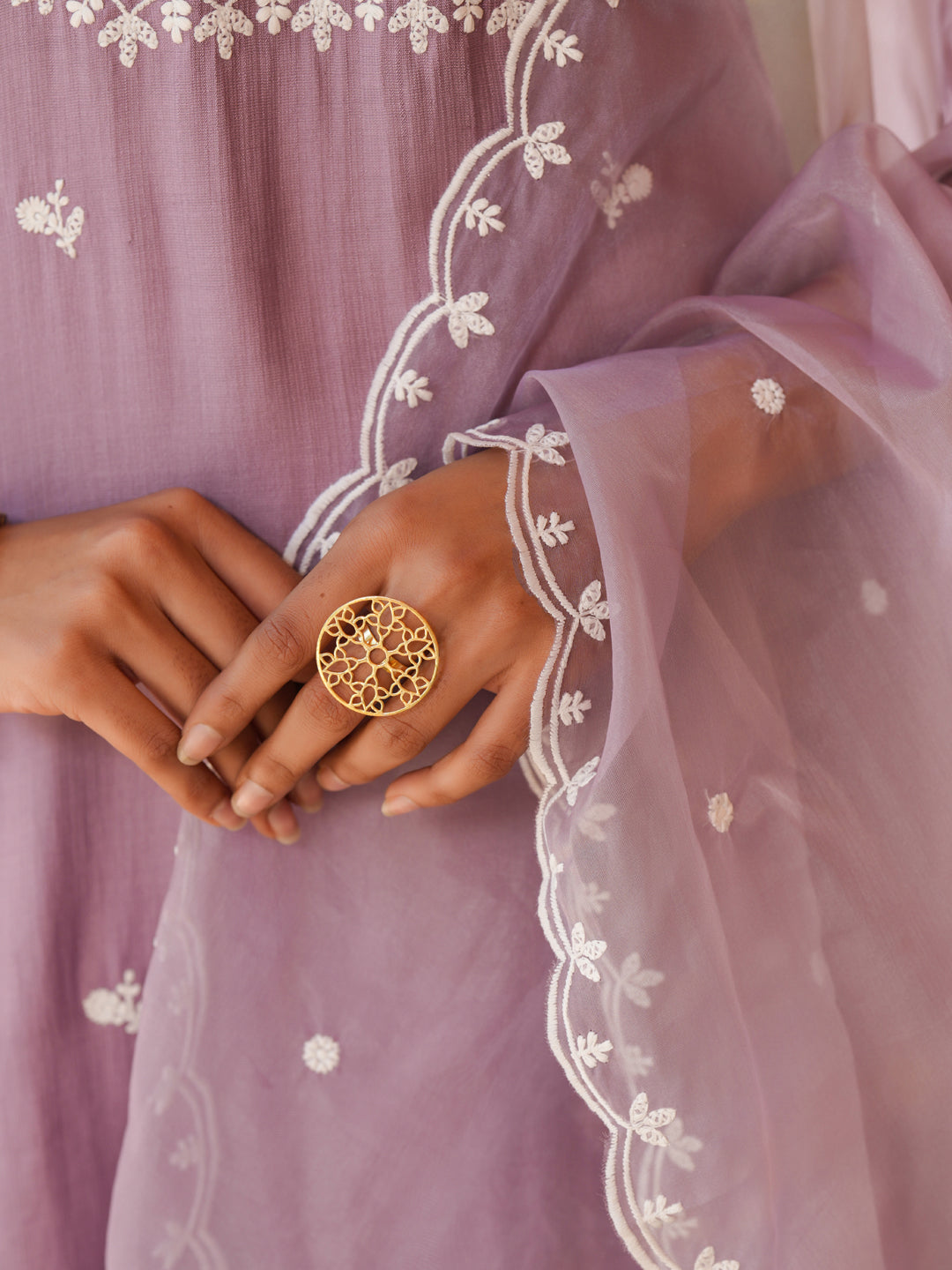 Women's Lavender Silk Blend Embroidered Straight Kurta Set