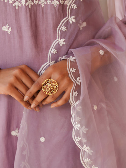 Women's Lavender Silk Blend Embroidered Straight Kurta Set