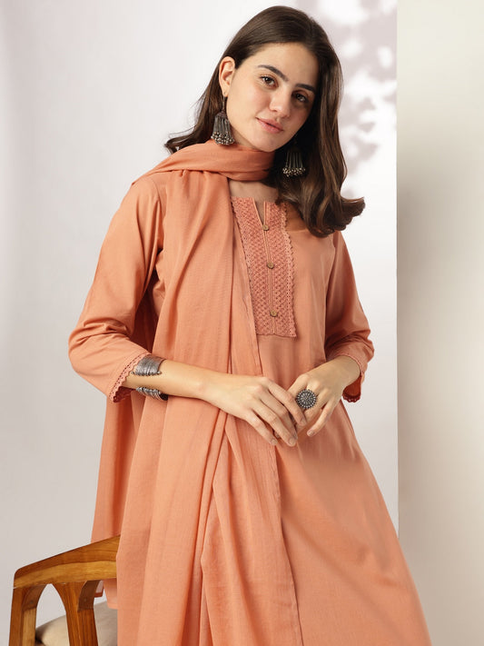 Women's Rust Pure Cotton Solid Straight Kurta Set