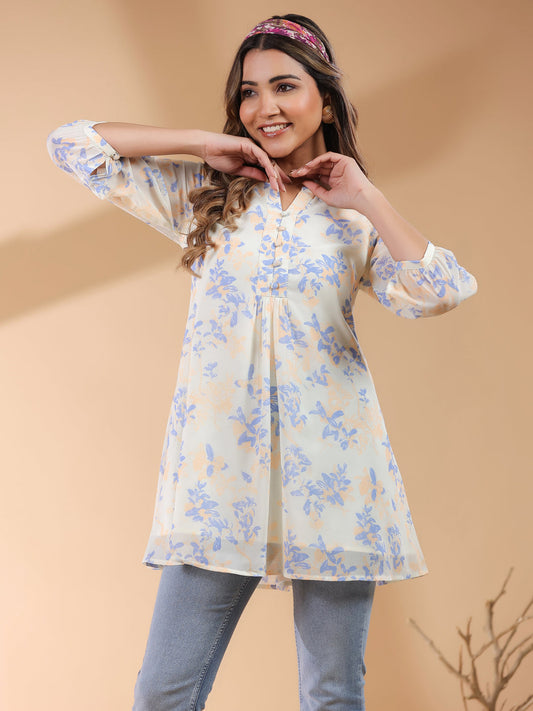 Women's Georgette Floral Printed Gathered Tunic
