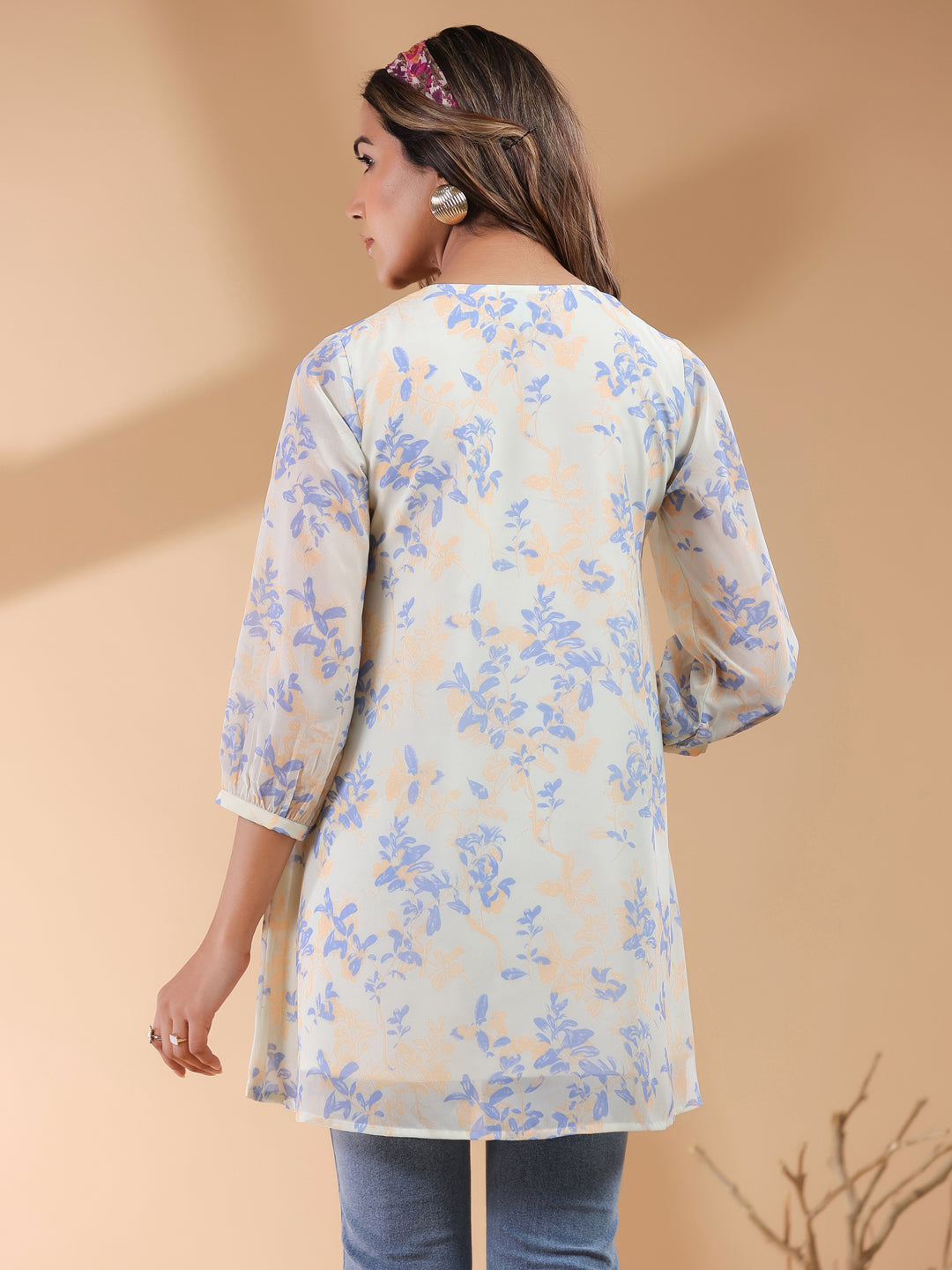 Women's Georgette Floral Printed Gathered Tunic