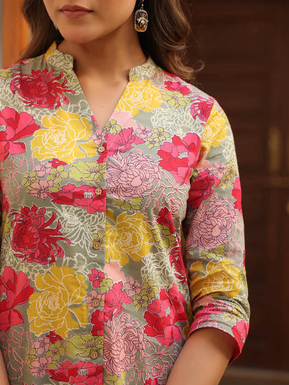 Women's Multicolor Pure Cotton Floral Printed Straight Co-ord Set