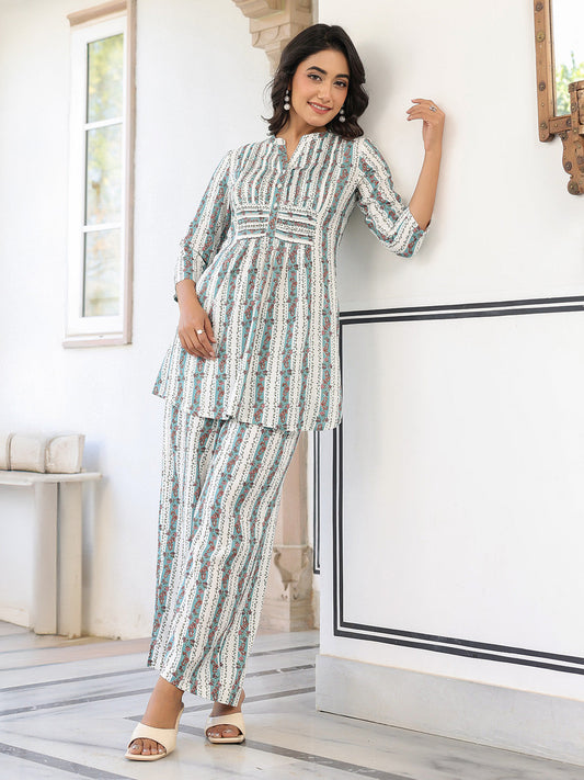 Women's Pure Cotton Floral Printed Straight Co-ord Set