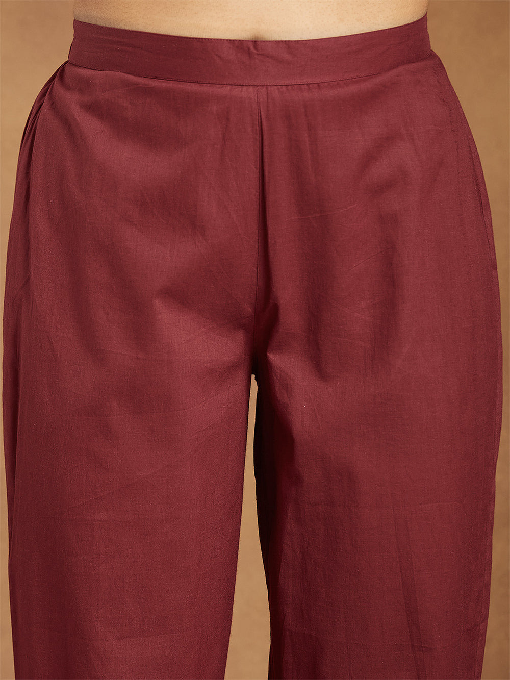 Women's Maroon Pure Cotton Embroidered A-line Kurta with Pant Set