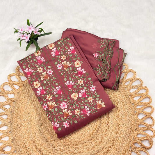 Maroon Embroidered Neck Work Suit Set – Elegant Ethnic Wear for Women