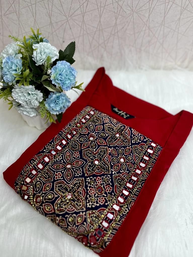 Ajrak patch work kurti