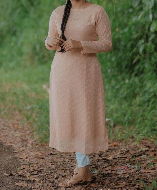 Peach Shimmer Full-sleeve Kurti