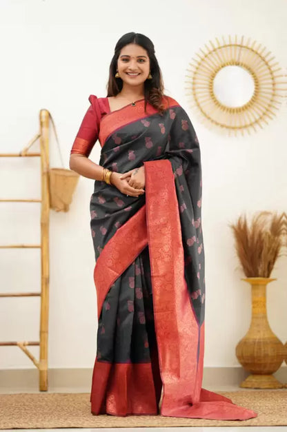 Black Ethnic Motif Woven Design Zari Pure Silk Banarasi Saree Traditional Saree