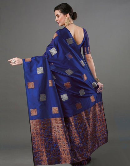 Blue Woven Banarasi Saree With Unstitched Blouse