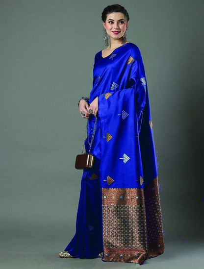 Blue Woven Saree With Unstitched Blouse
