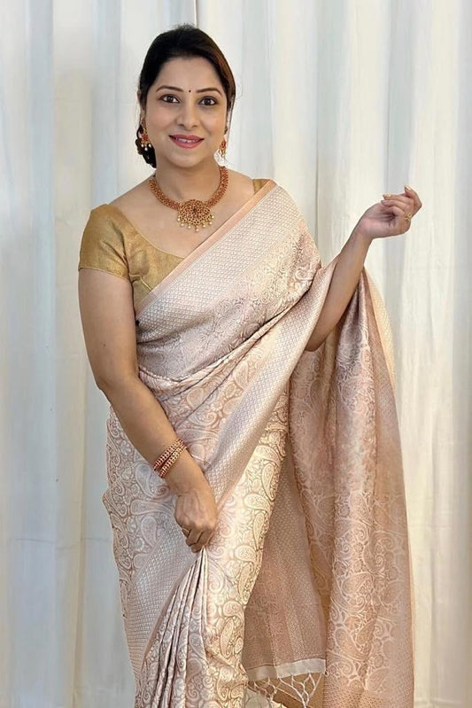 White Banarasi Soft Silk Saree