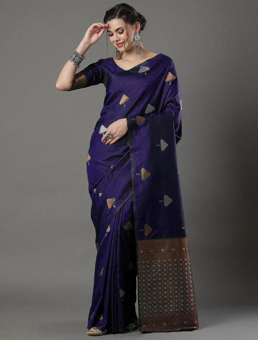 Purple Woven Saree With Unstitched Blouse
