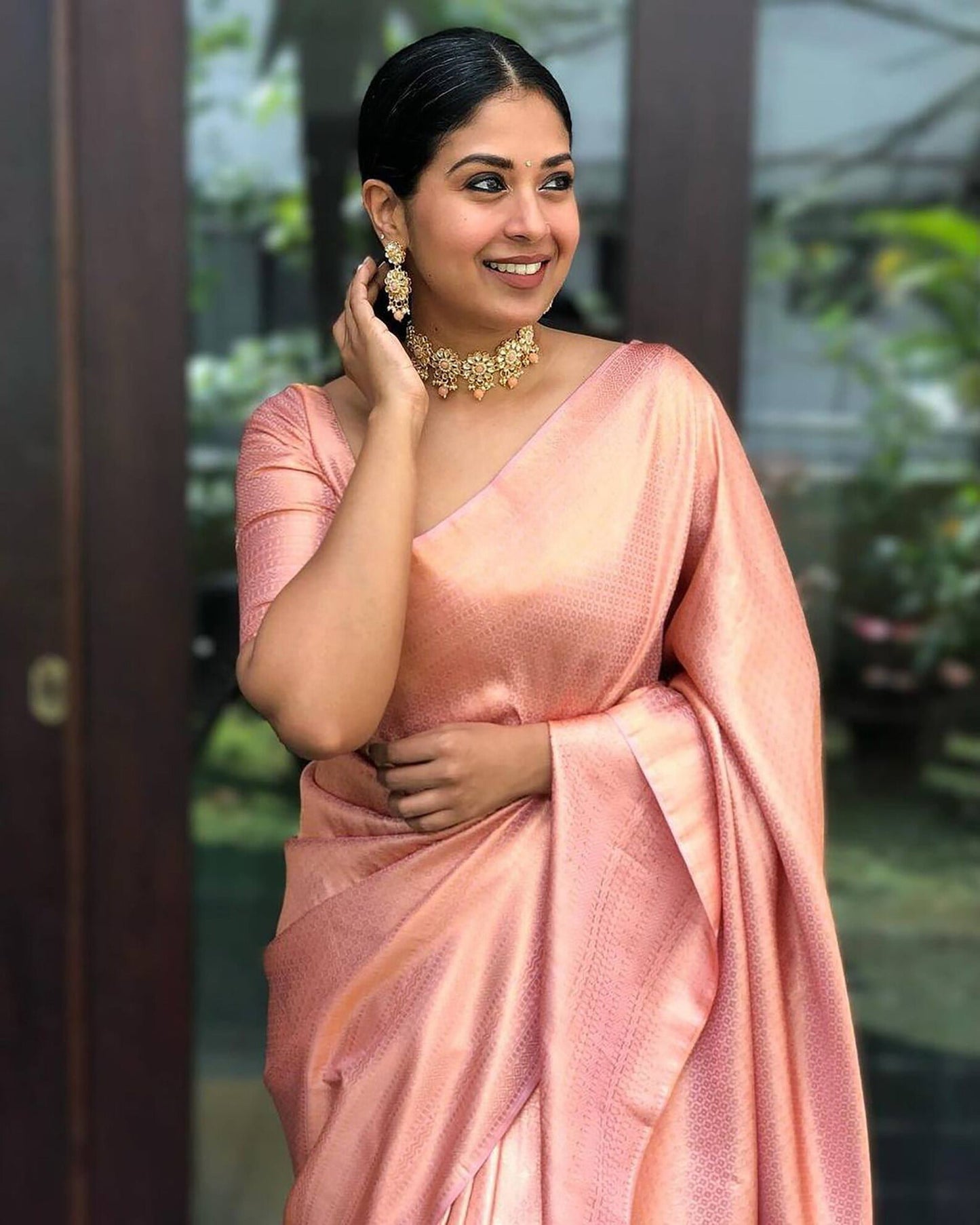 Peach Banarasi Silk Kanjivaram Saree