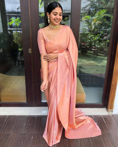 Peach Banarasi Silk Kanjivaram Saree