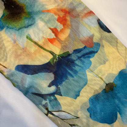 Digital printed floral Semi Linen Saree