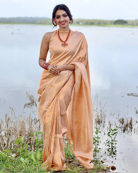 Silk Blend Orange Woven Design Designer Saree With Unstitched Blouse Piece
