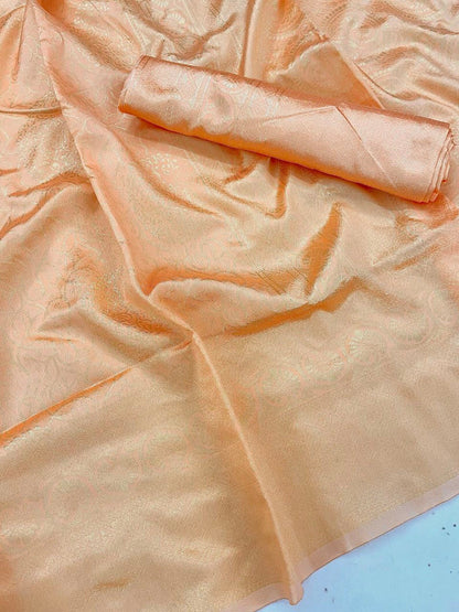 Silk Blend Orange Woven Design Designer Saree With Unstitched Blouse Piece