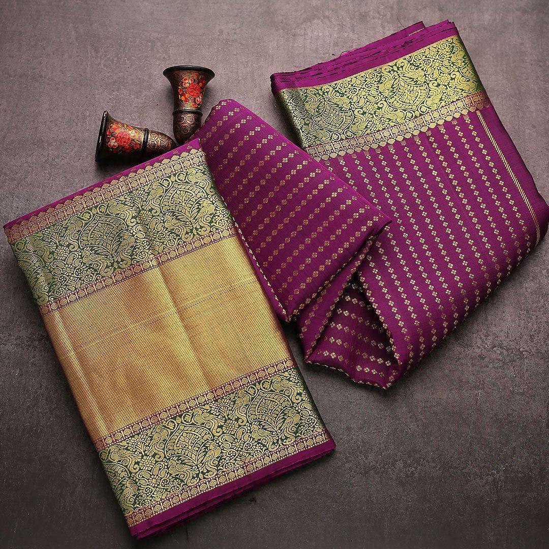 Women's Banarasi Soft Lichi Silk Kanjivaram Style Designer Bridal Saree With Blouse Piece