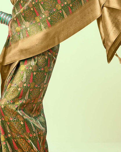 Women's Kanjivaram Silk Saree with Contrast Border