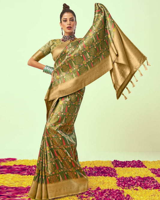 Women's Kanjivaram Silk Saree with Contrast Border