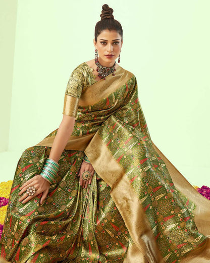 Women's Kanjivaram Silk Saree with Contrast Border
