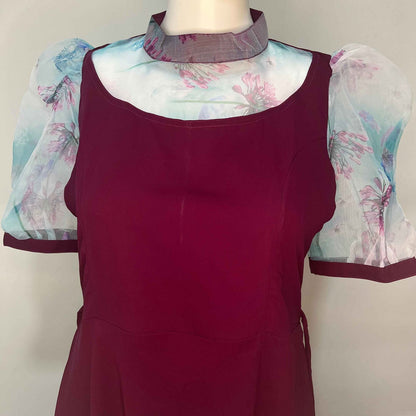 Women's Purple Color Dress With Puff Sleeve