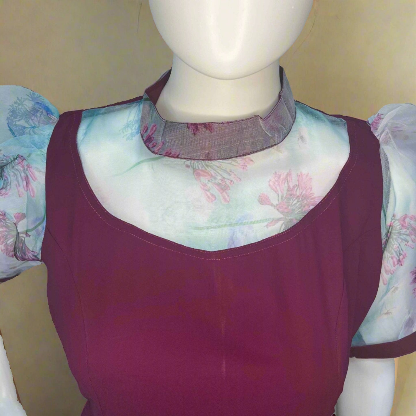 Women's Purple Color Dress With Puff Sleeve