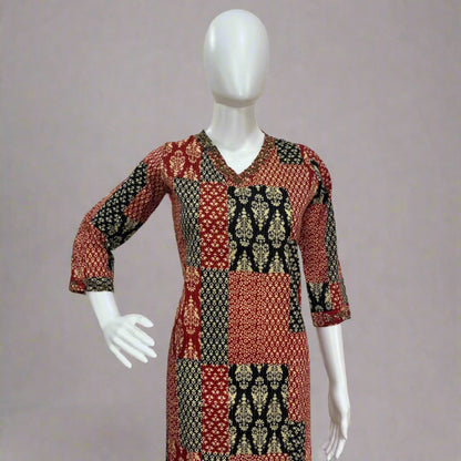 Women's V Neck Multi-color Handwork Kurti