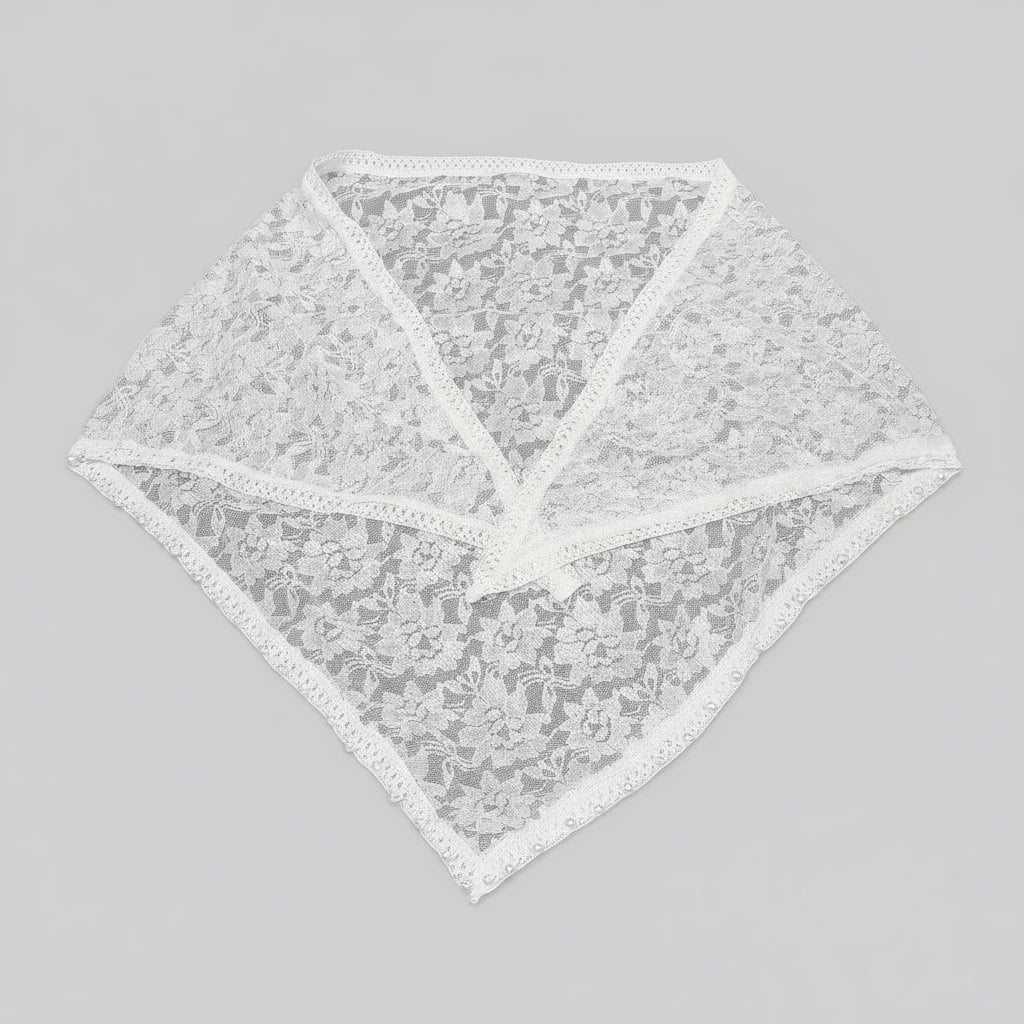 White lace scarf on a gray background