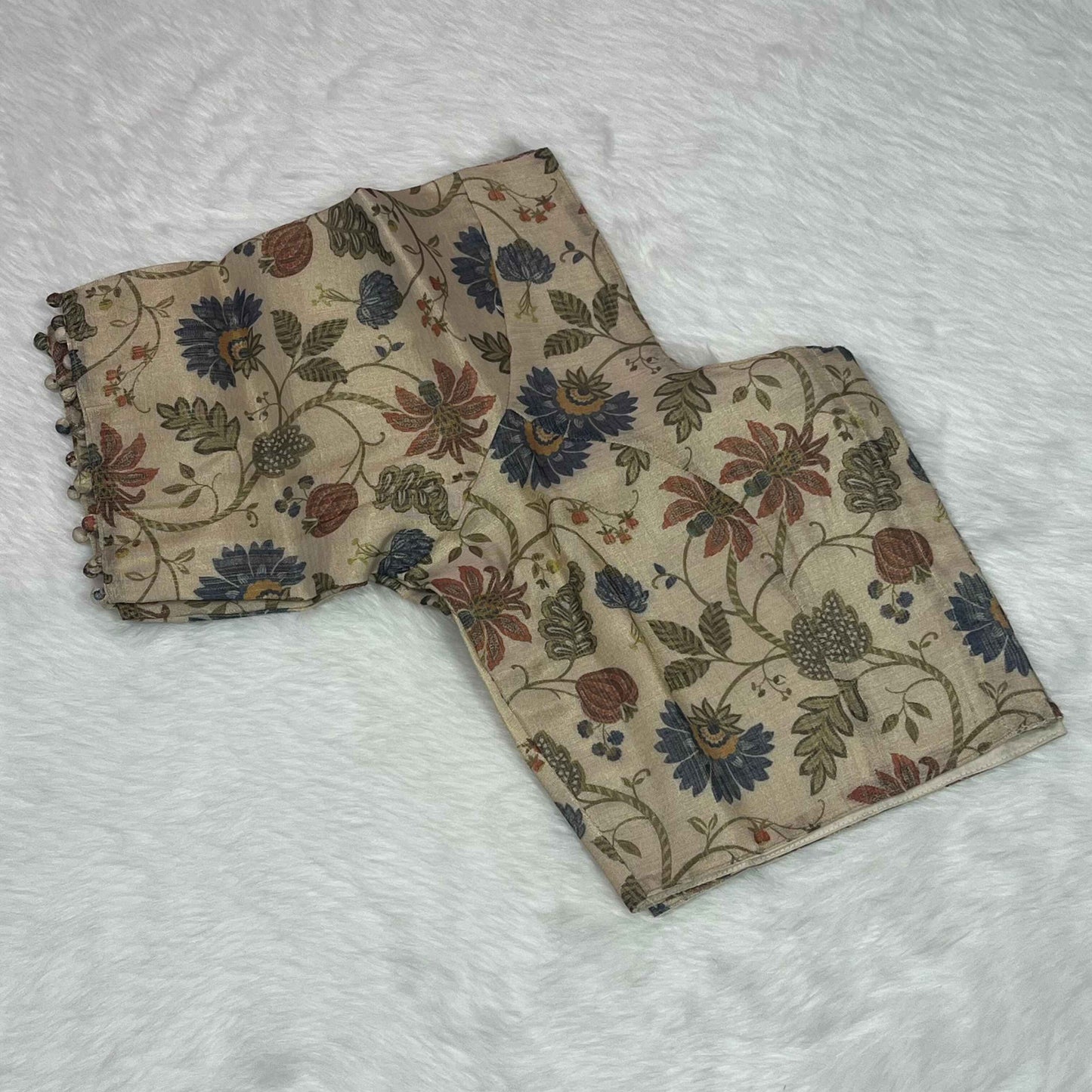 Kalamkari Ready made Off White Round Neck Blouse