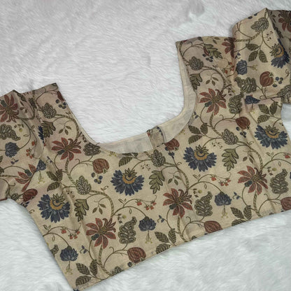 Kalamkari Ready made Off White Round Neck Blouse