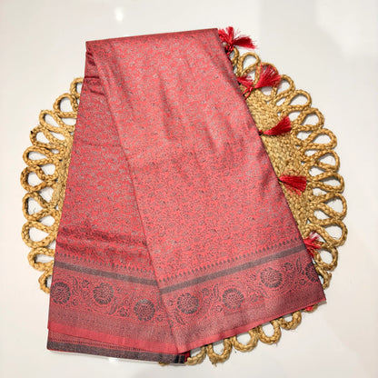 Rose Pink Jacquard Woven Saree with Tassel Pallu & Blouse Piece – Festive Wedding Office Wear