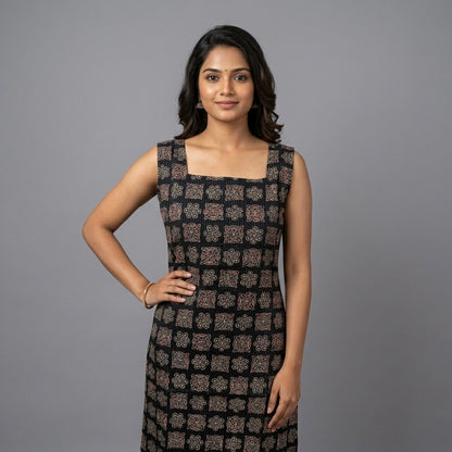 Women's Ajrakh Print Layered A-Line Kurta with Jacket | Cotton Georgette Ethnic Set | RAE Trends