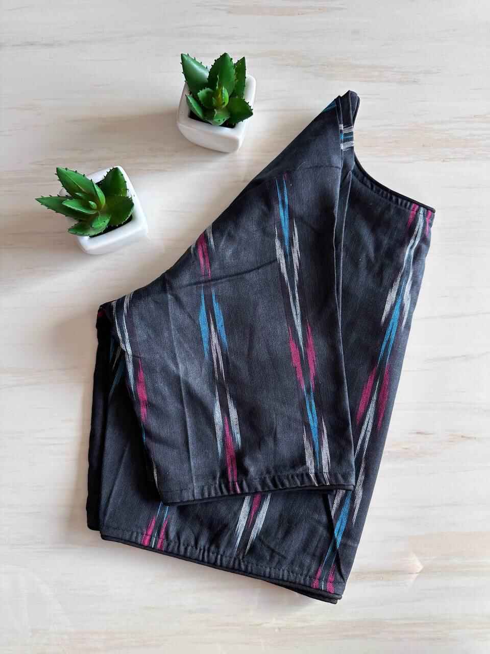 Pure Ajrakh Non-Padded Cotton Readymade Black Ikkat Blouse