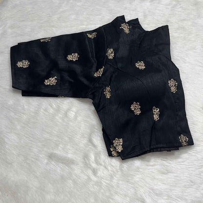 Raw Silk Padded Readymade Black Blouse