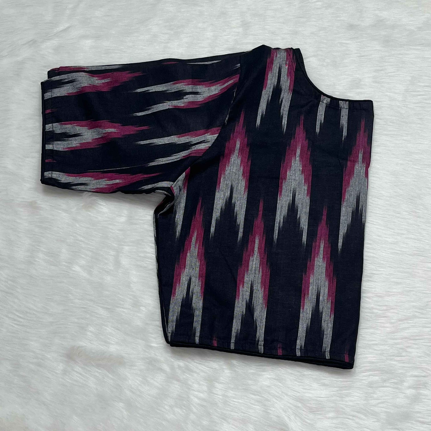Pure Ajrakh Non-Padded Cotton Readymade Black Ikkat Print Blouse