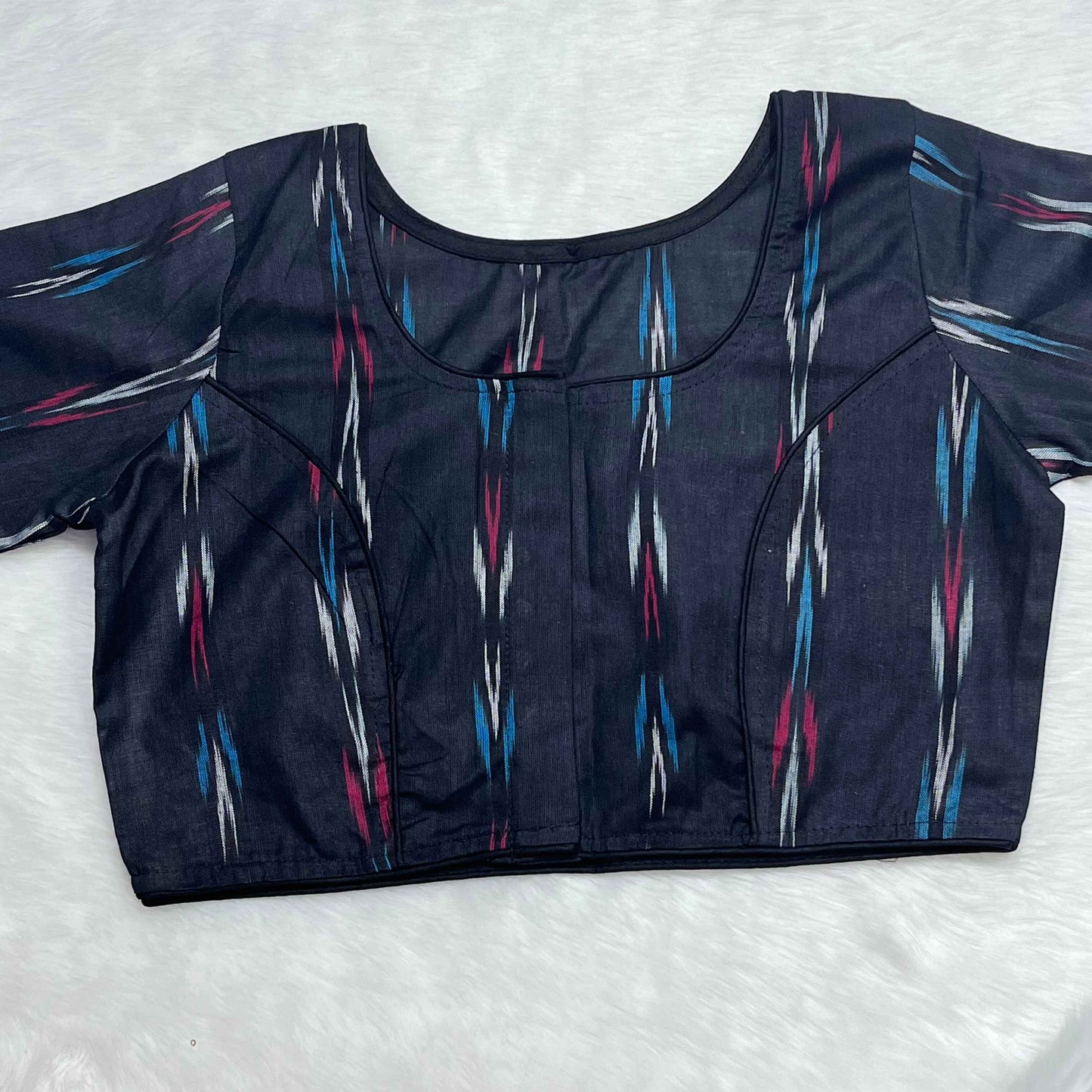 Pure Ajrakh Non-Padded Cotton Readymade Black Ikkat Blouse
