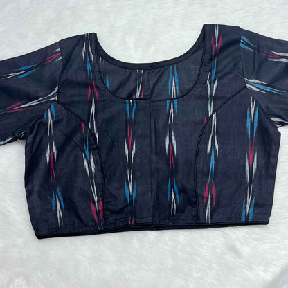 Pure Ajrakh Non-Padded Cotton Readymade Black Ikkat Blouse